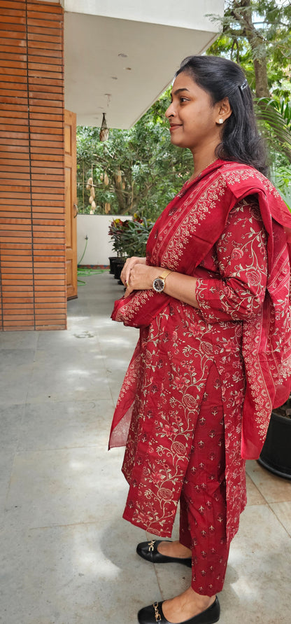RED - PURE COTTON KURTA SET