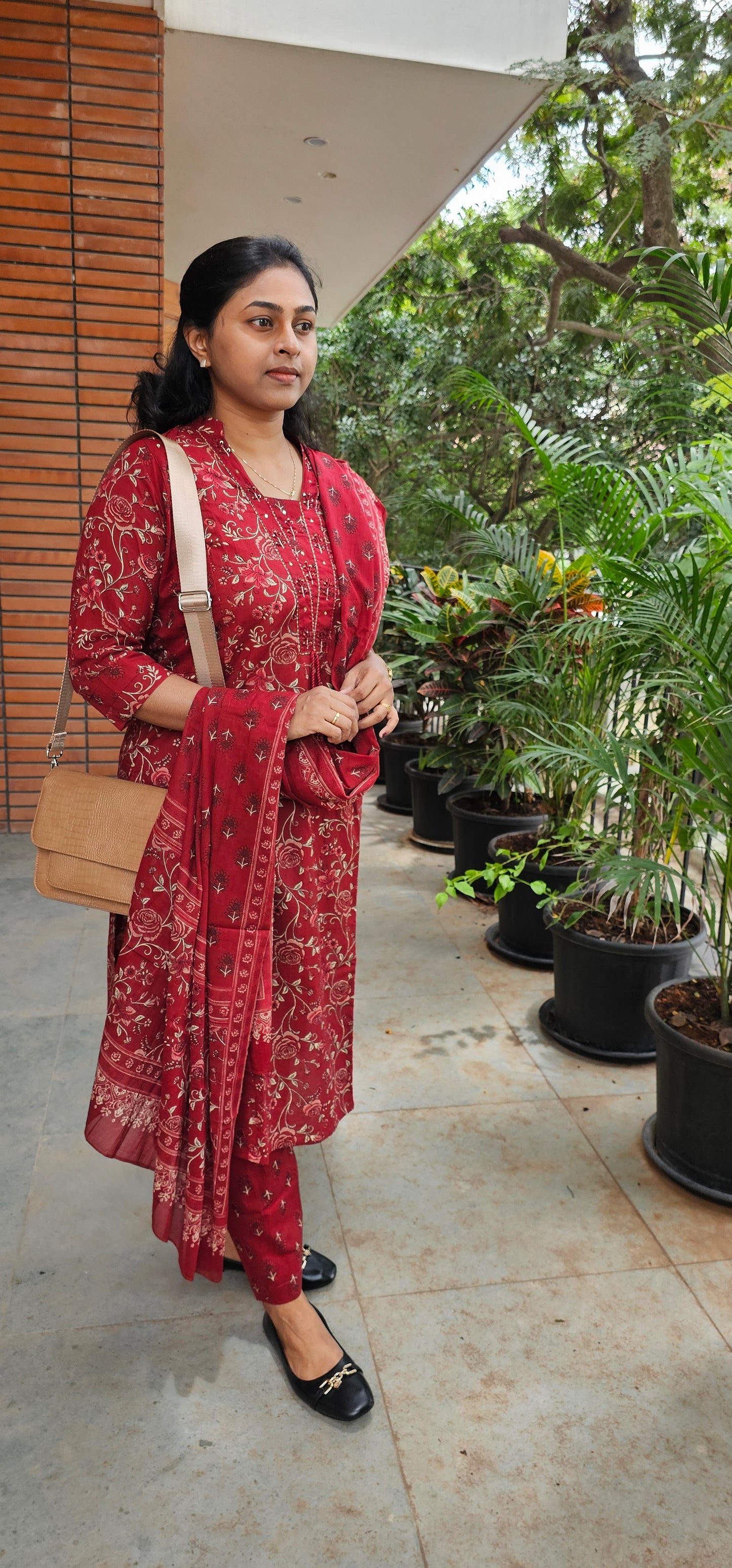 RED - PURE COTTON KURTA SET