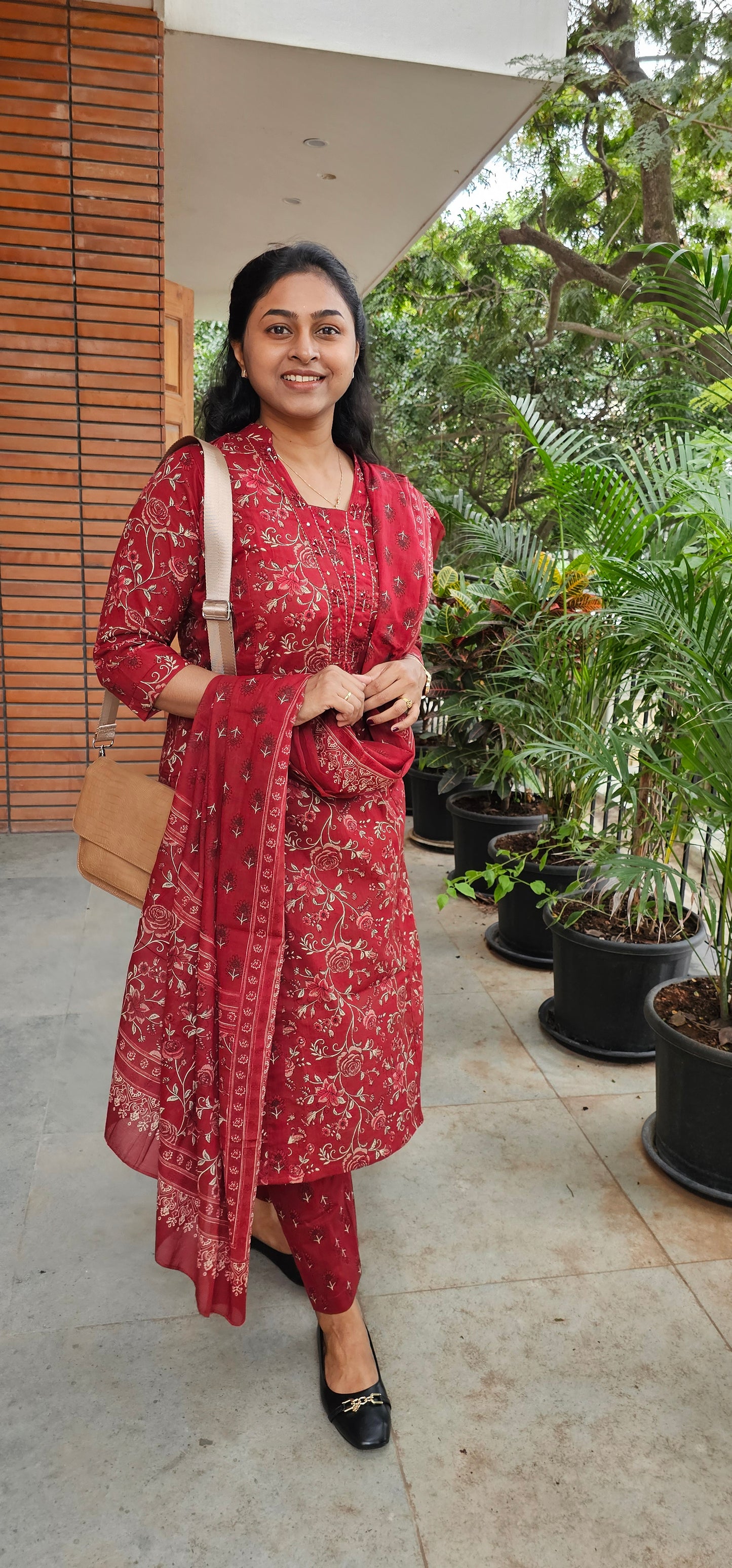 RED - PURE COTTON KURTA SET