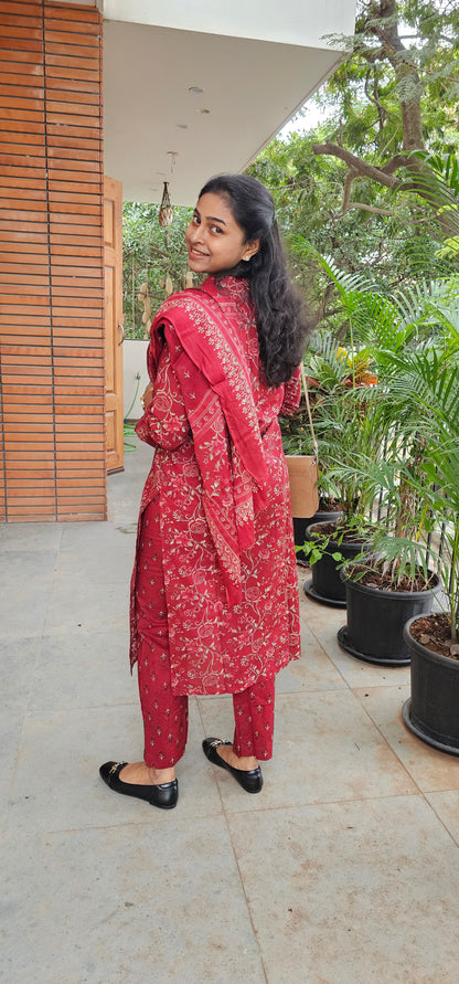 RED - PURE COTTON KURTA SET