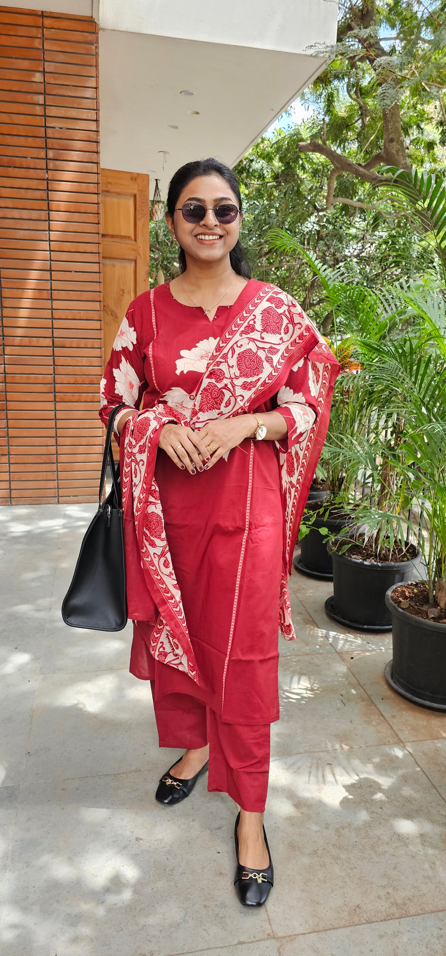 RED - PURE COTTON KURTA SET