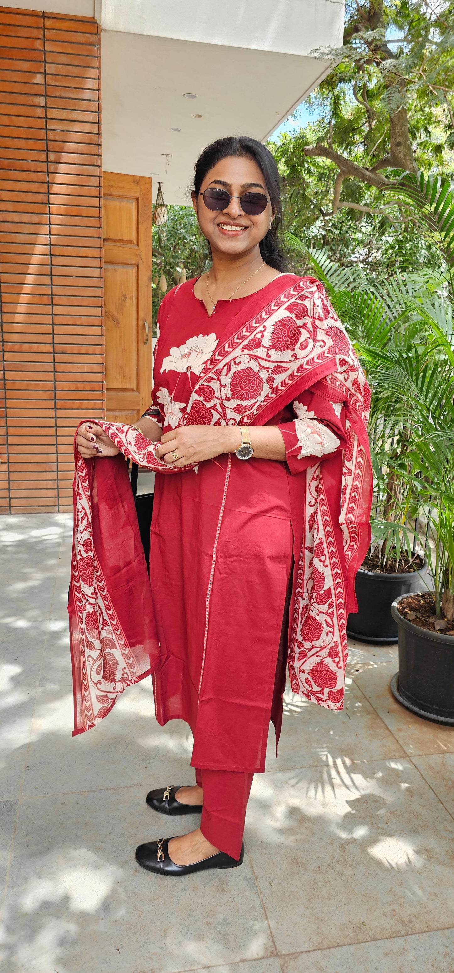 RED - PURE COTTON KURTA SET