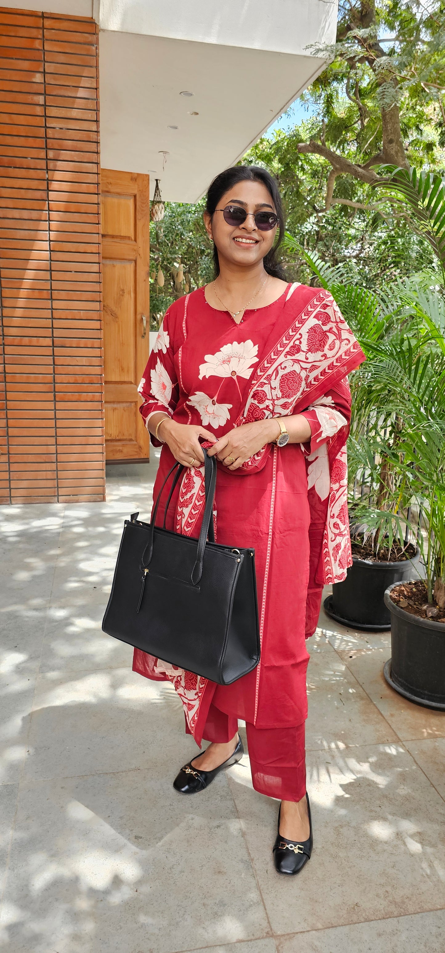 RED - PURE COTTON KURTA SET