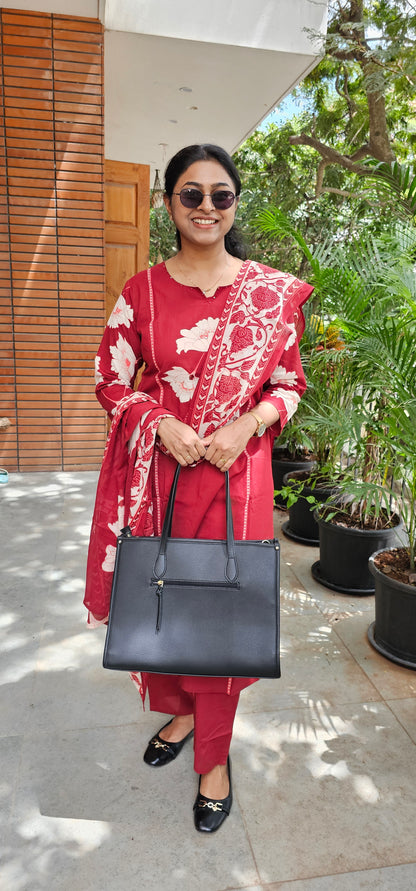 RED - PURE COTTON KURTA SET