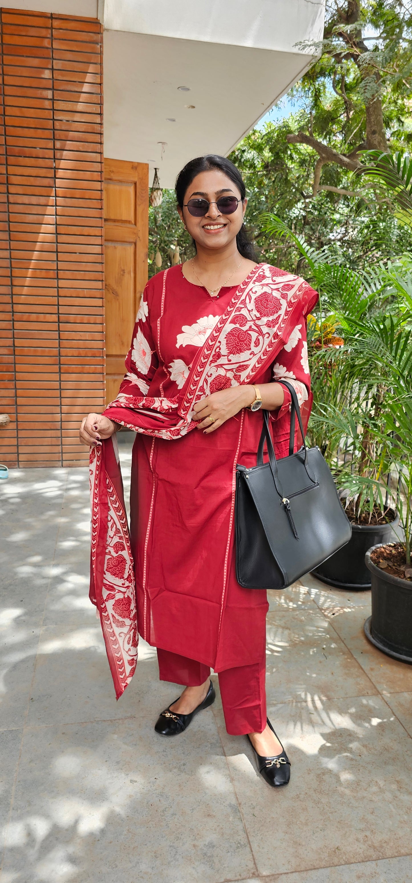 RED - PURE COTTON KURTA SET