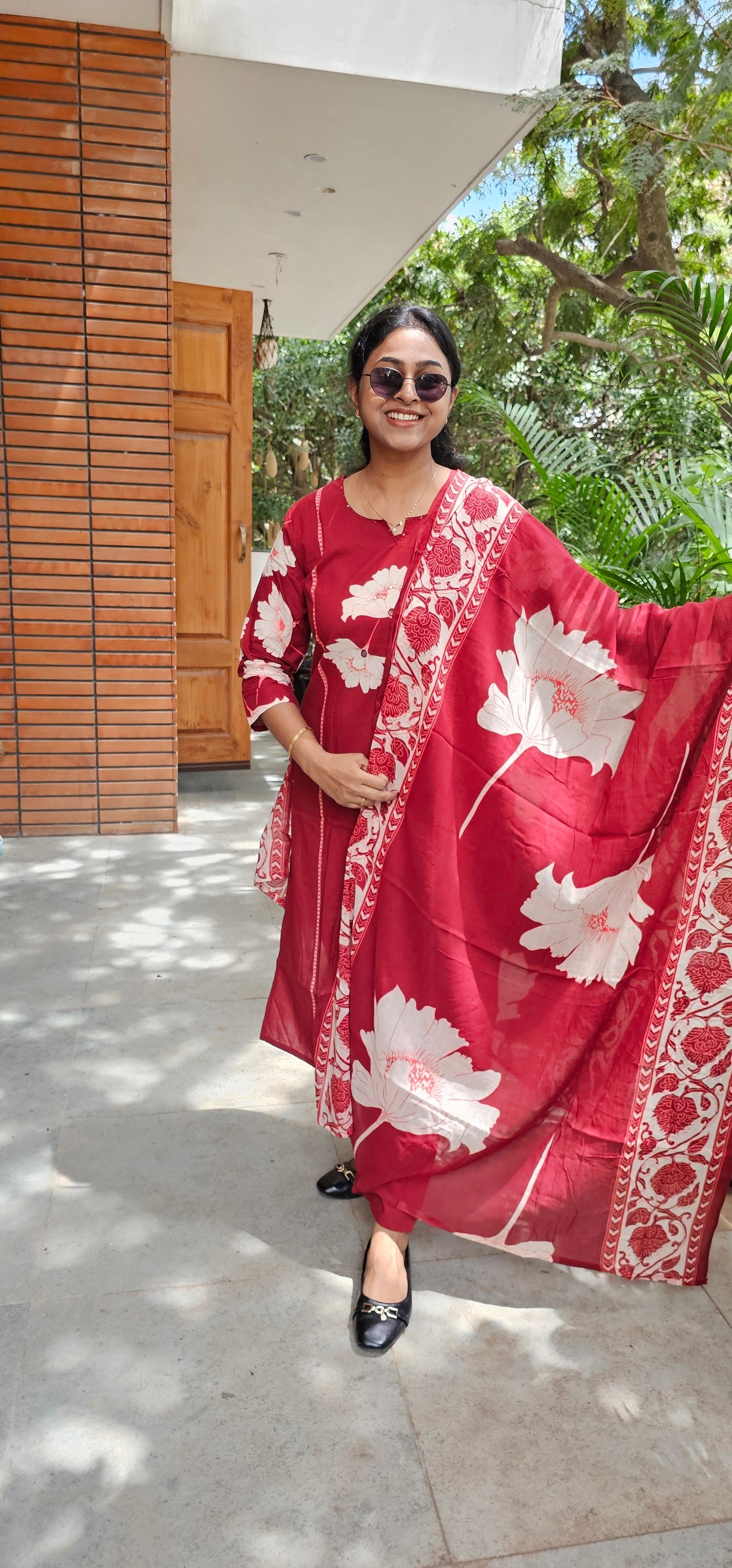 RED - PURE COTTON KURTA SET