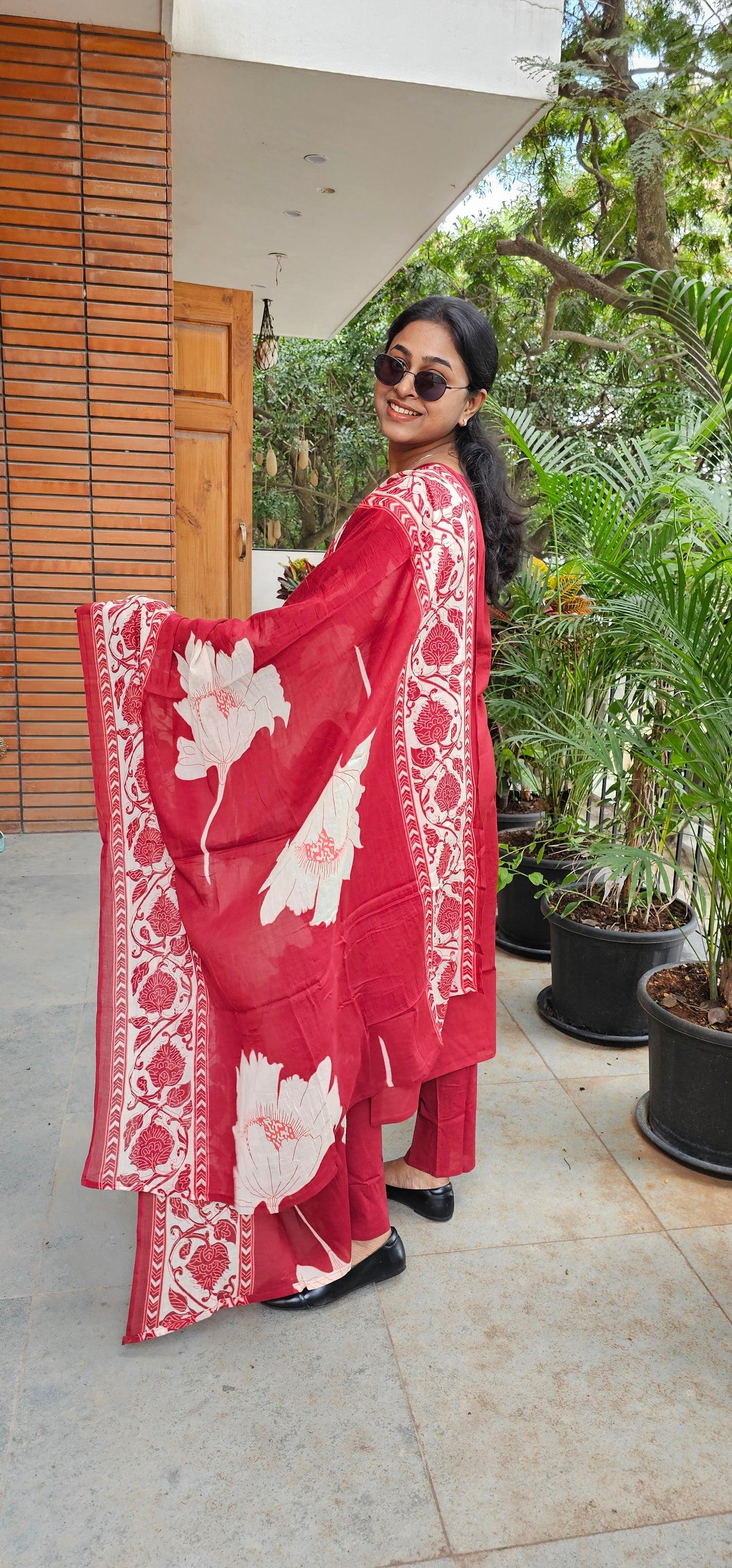 RED - PURE COTTON KURTA SET