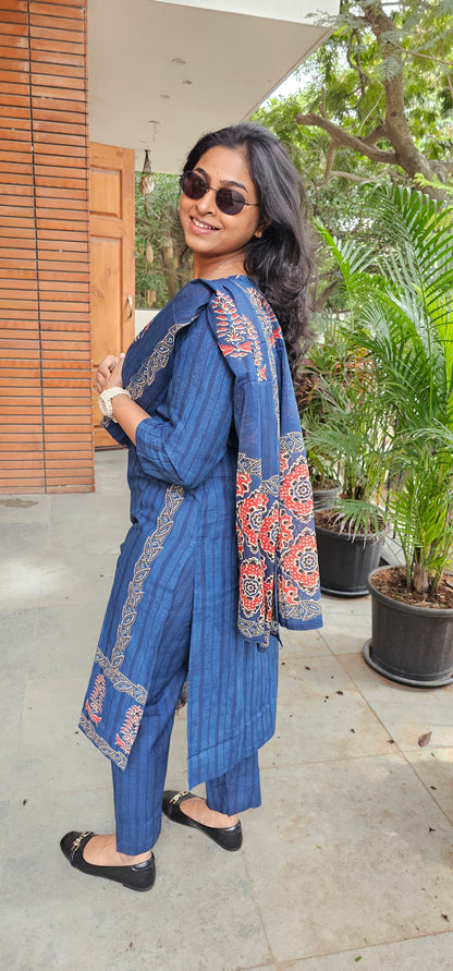 BLUE - PURE COTTON KURTA SET