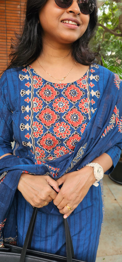 BLUE - PURE COTTON KURTA SET