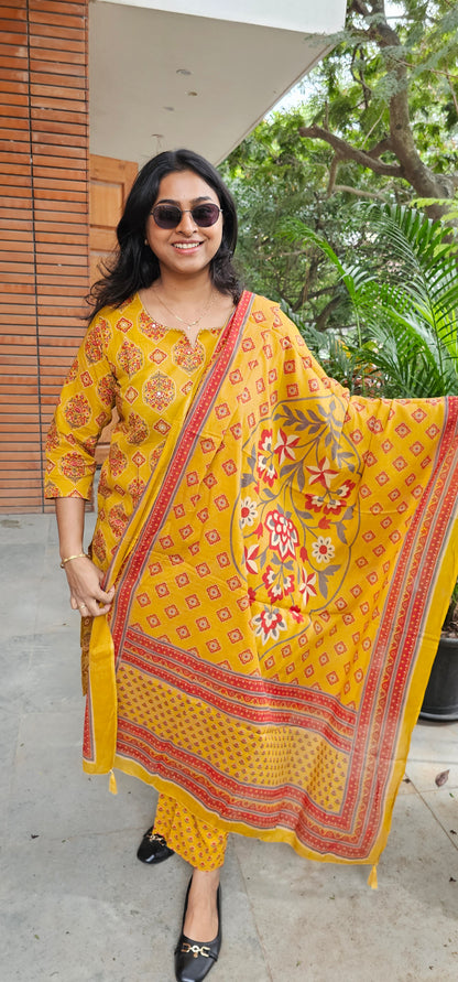 YELLOW - PURE COTTON KURTA SET