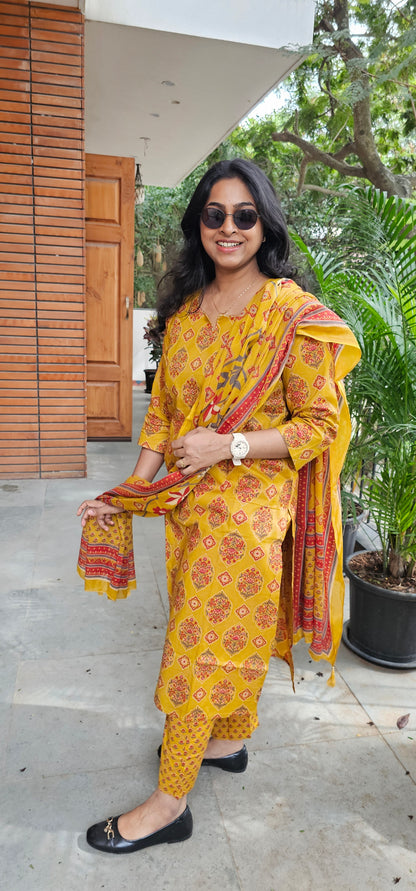 YELLOW - PURE COTTON KURTA SET