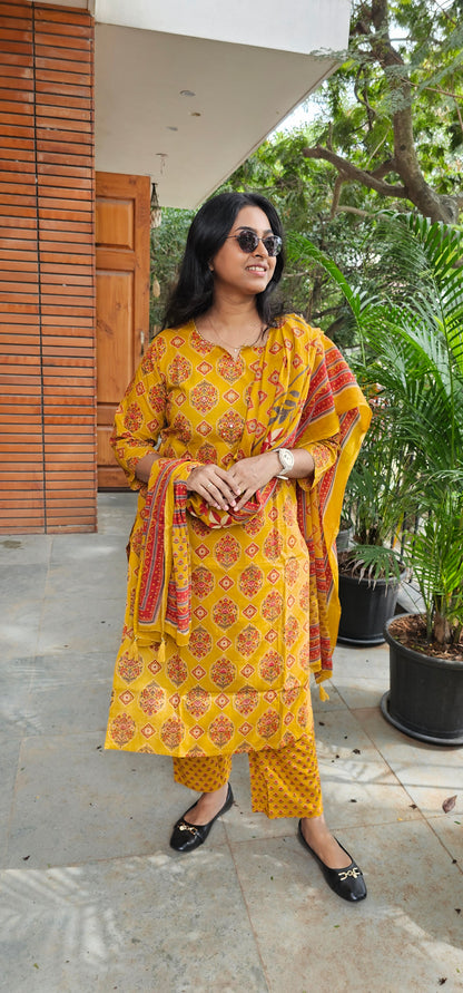 YELLOW - PURE COTTON KURTA SET