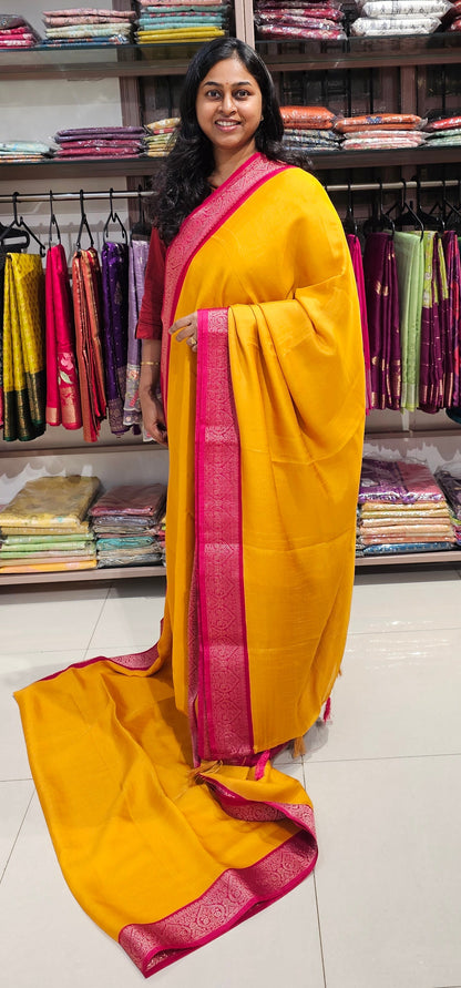 YELLOW WITH PINK - SEMI GEORGETTE SAREE