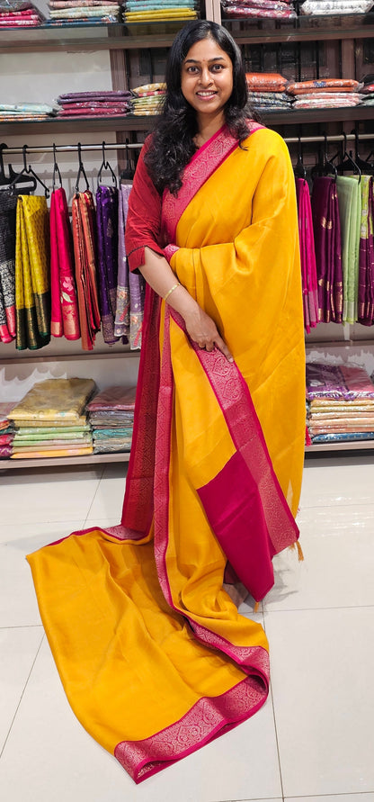 YELLOW WITH PINK - SEMI GEORGETTE SAREE