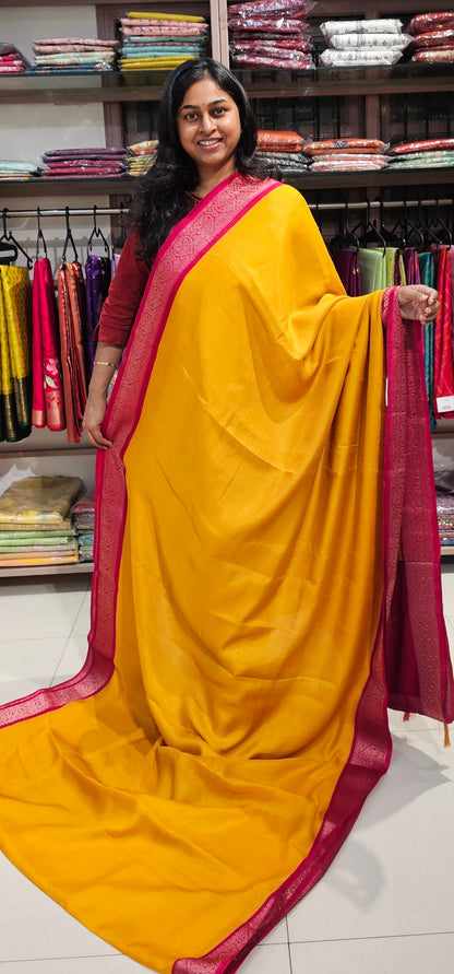 YELLOW WITH PINK - SEMI GEORGETTE SAREE