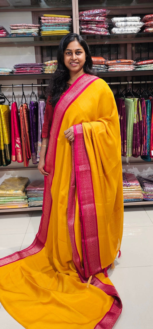 YELLOW WITH PINK - SEMI GEORGETTE SAREE