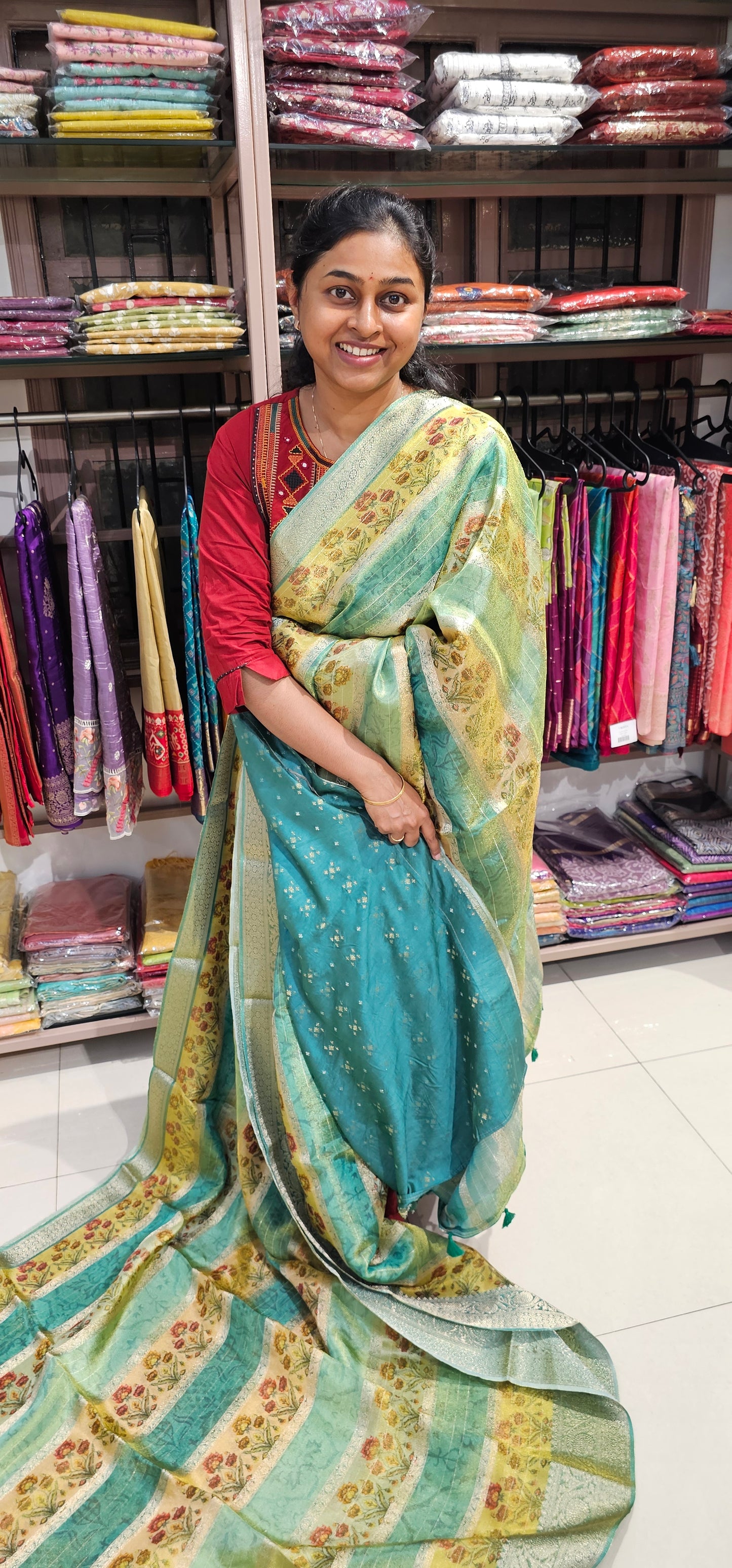 MULTI COLOUR TISSUE ORGANZA SAREE