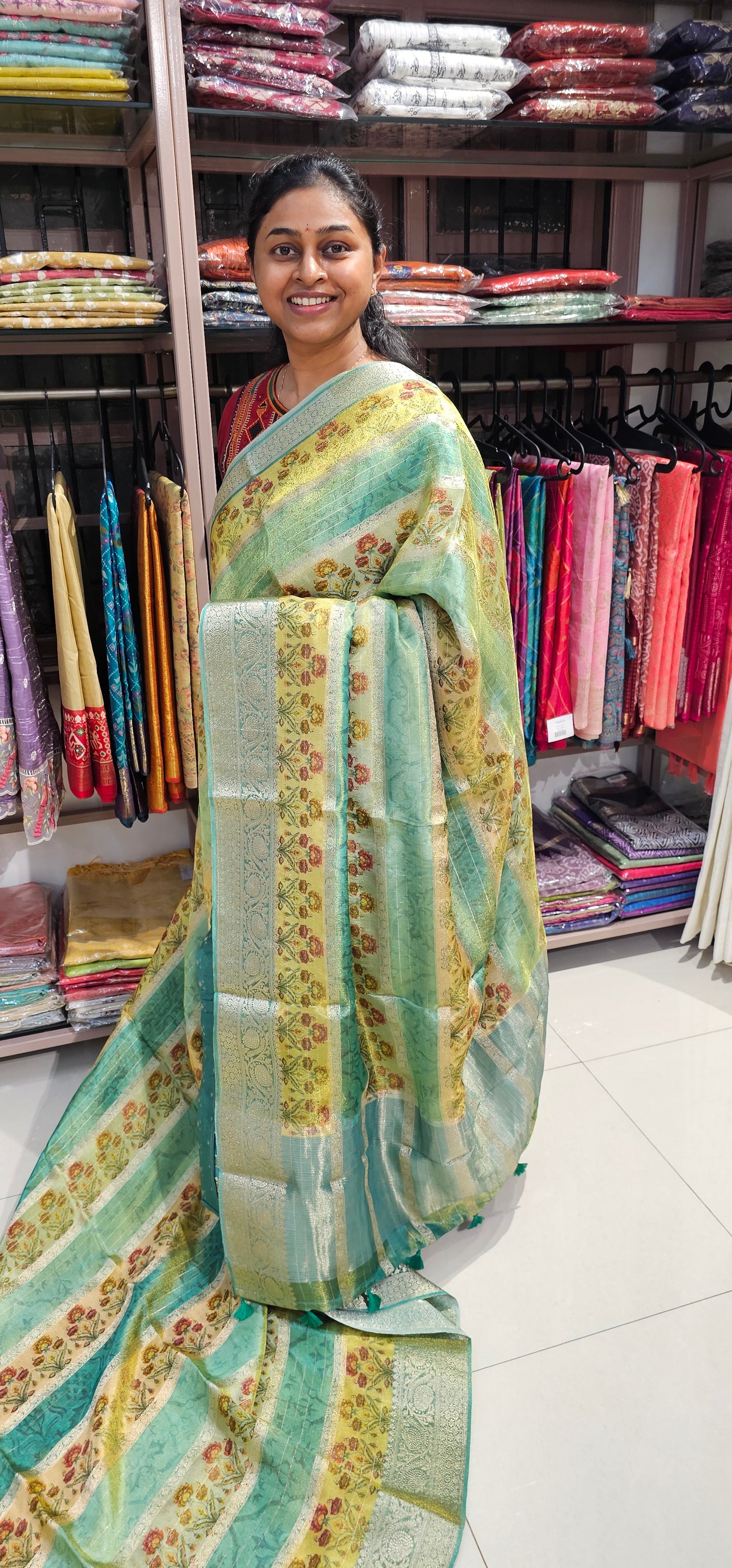 MULTI COLOUR TISSUE ORGANZA SAREE
