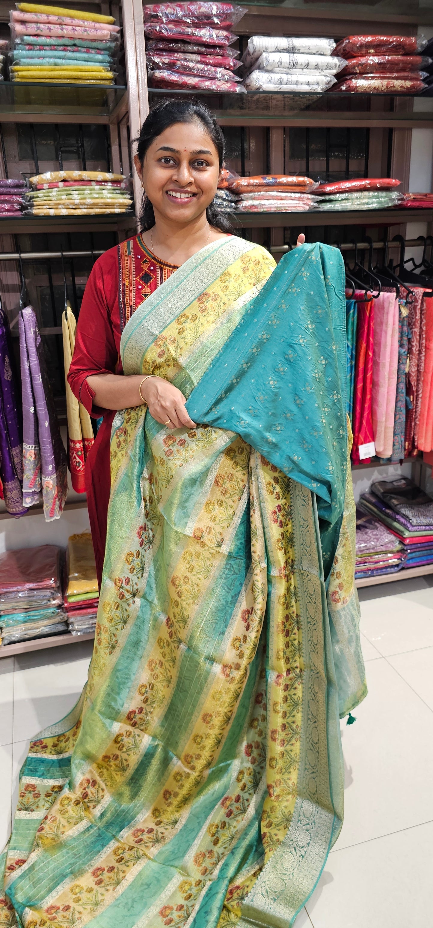 MULTI COLOUR TISSUE ORGANZA SAREE