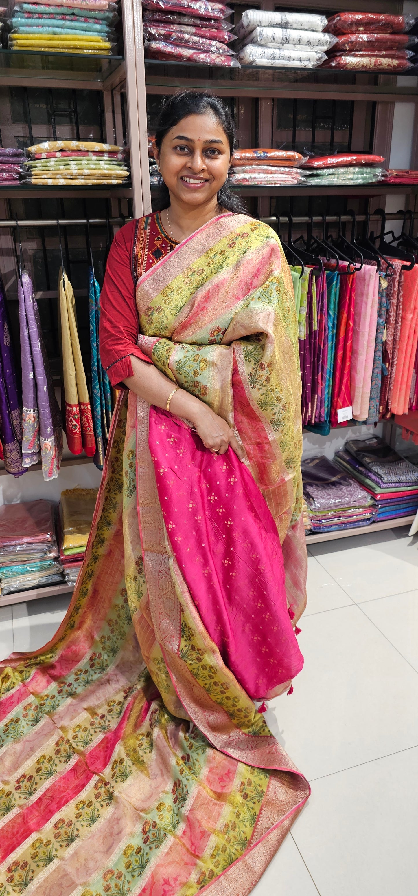 MULTI COLOUR TISSUE ORGANZA SAREE