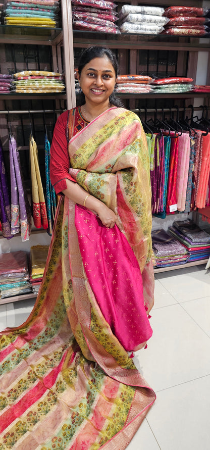 MULTI COLOUR TISSUE ORGANZA SAREE