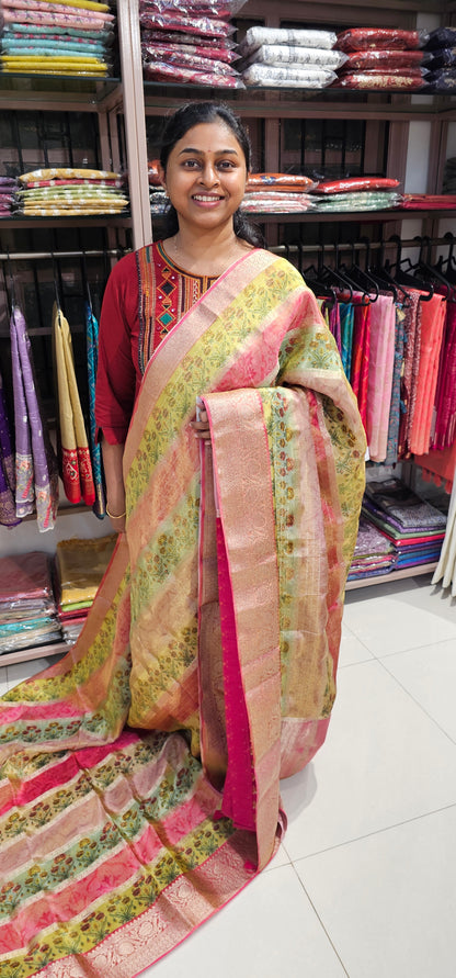 MULTI COLOUR TISSUE ORGANZA SAREE