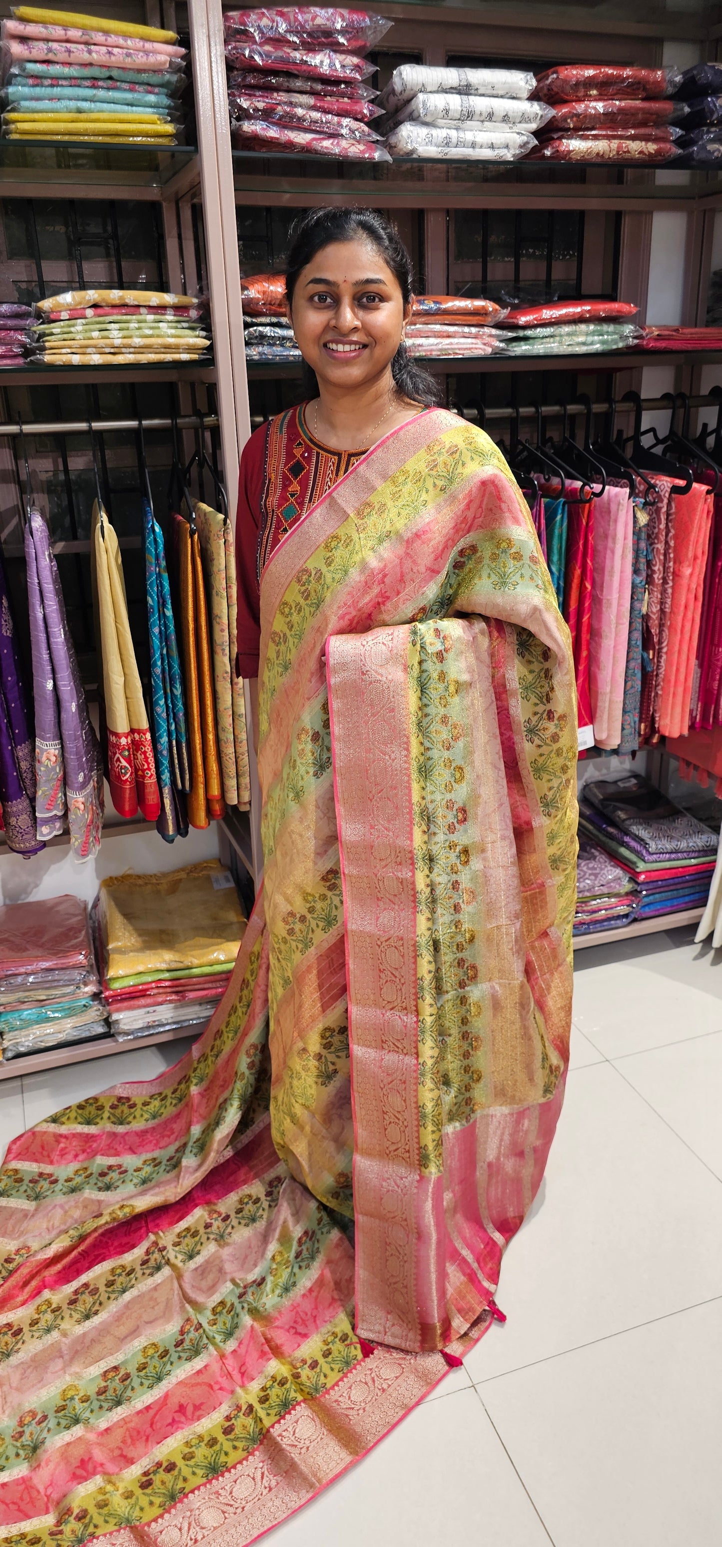 MULTI COLOUR TISSUE ORGANZA SAREE