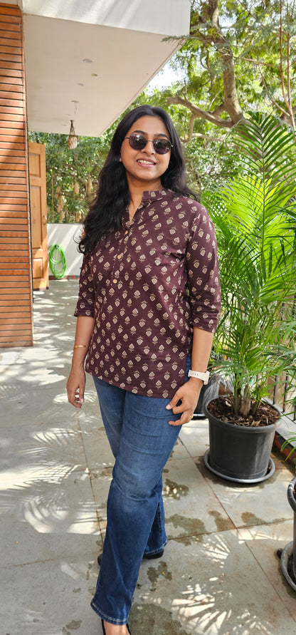 BROWN - PURE COTTON SHORT KURTA