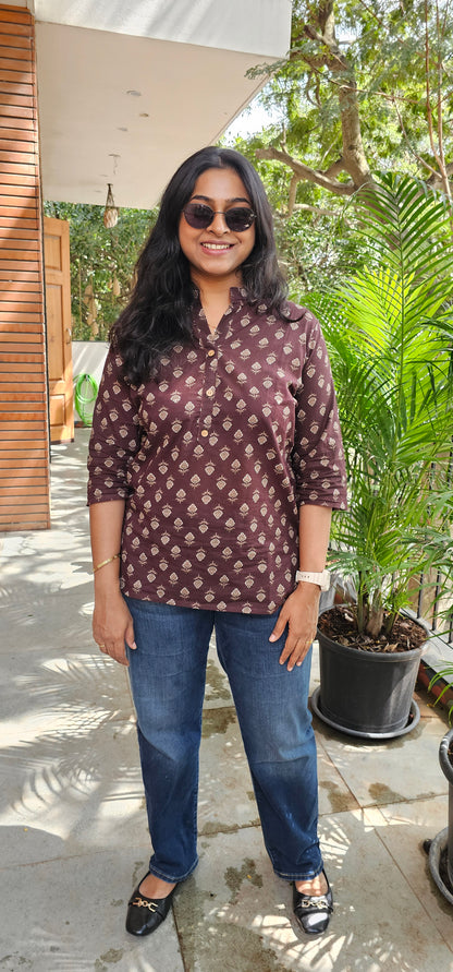 BROWN - PURE COTTON SHORT KURTA