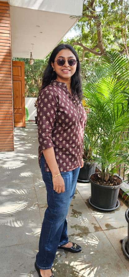 BROWN - PURE COTTON SHORT KURTA
