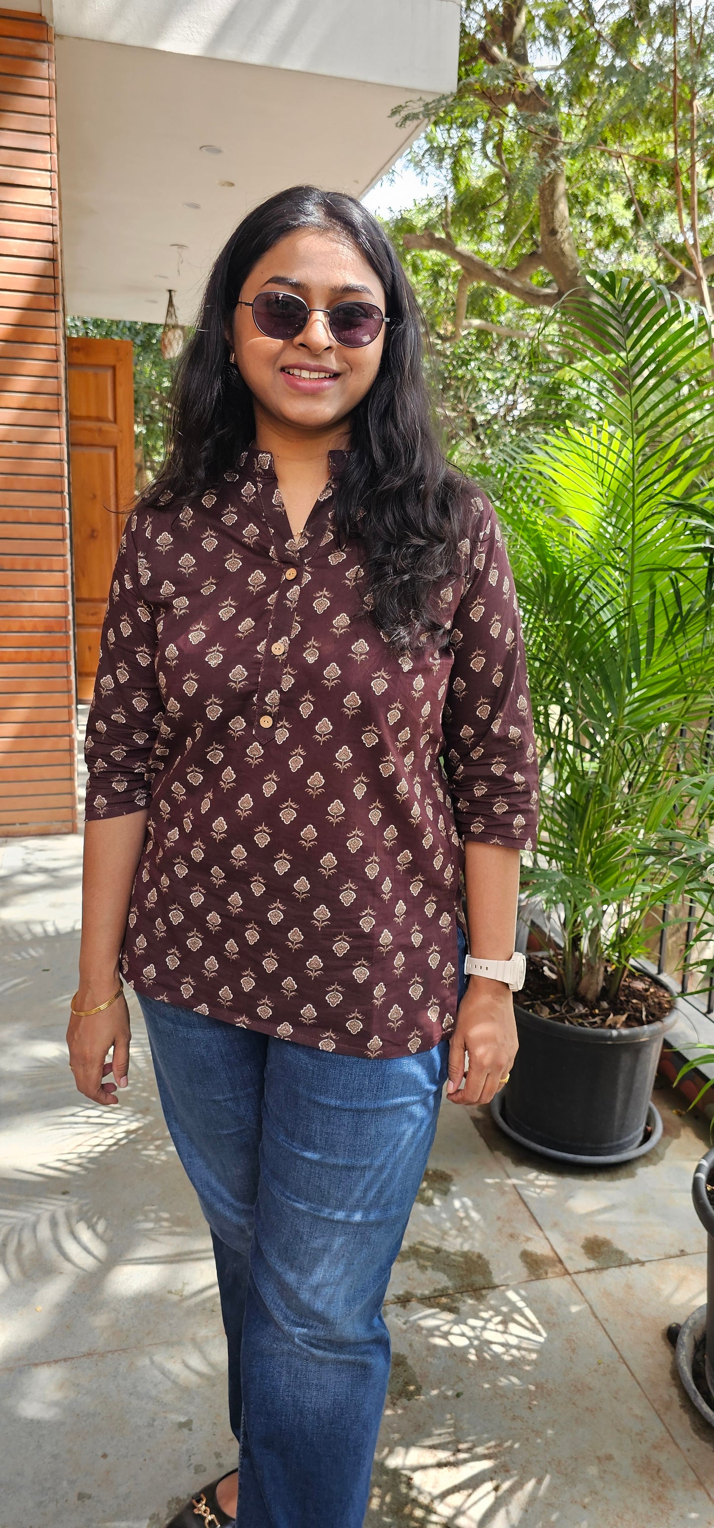 BROWN - PURE COTTON SHORT KURTA