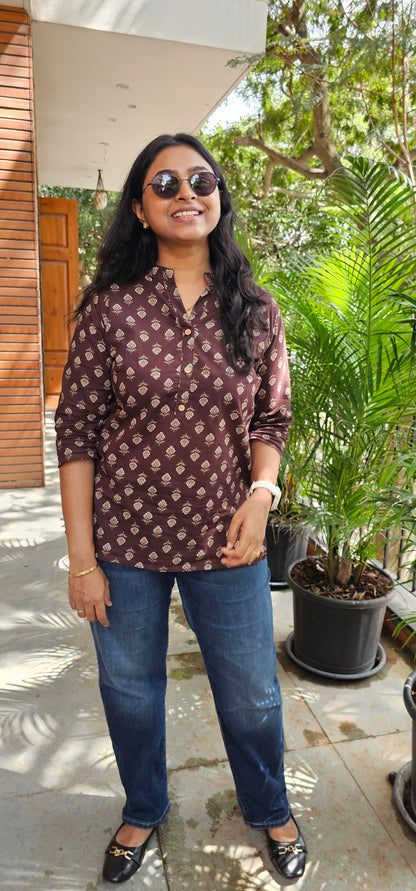 BROWN - PURE COTTON SHORT KURTA