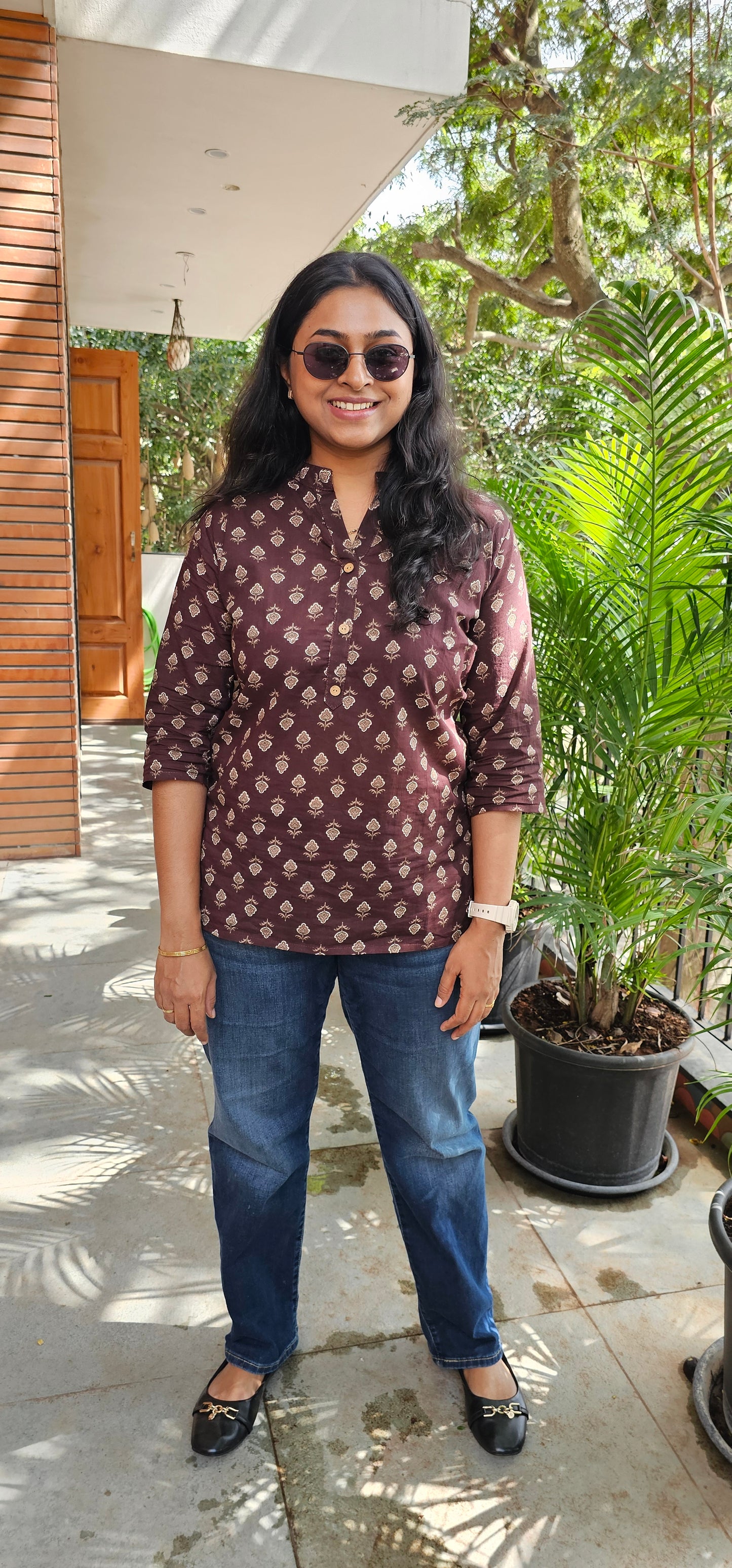 BROWN - PURE COTTON SHORT KURTA