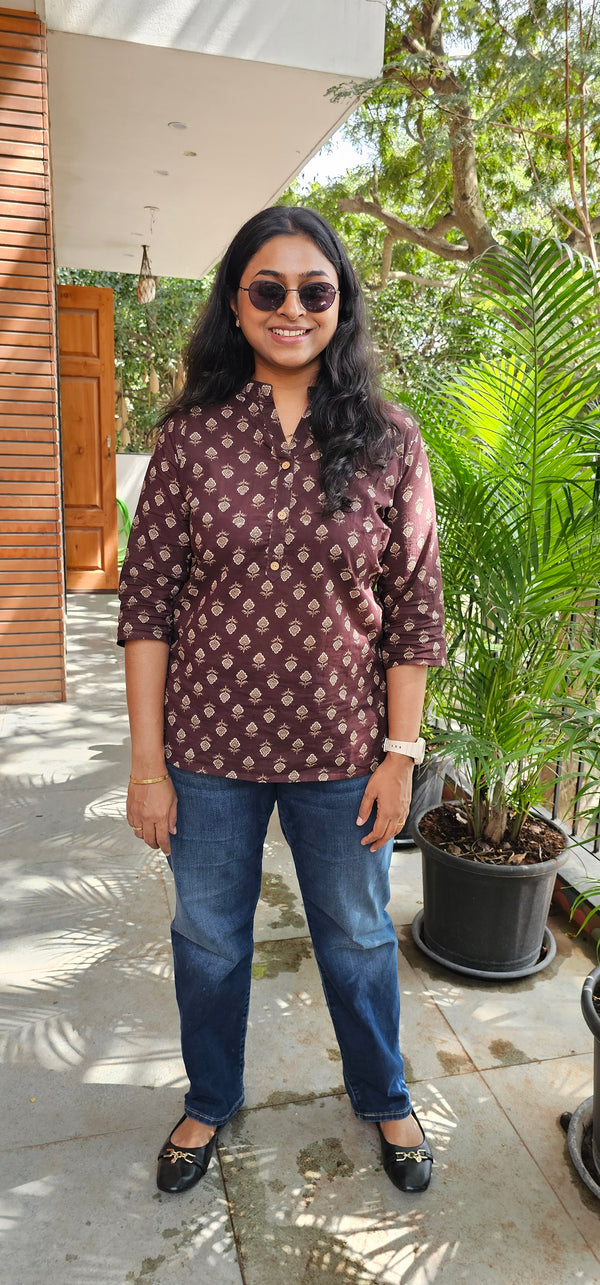 BROWN - PURE COTTON SHORT KURTA