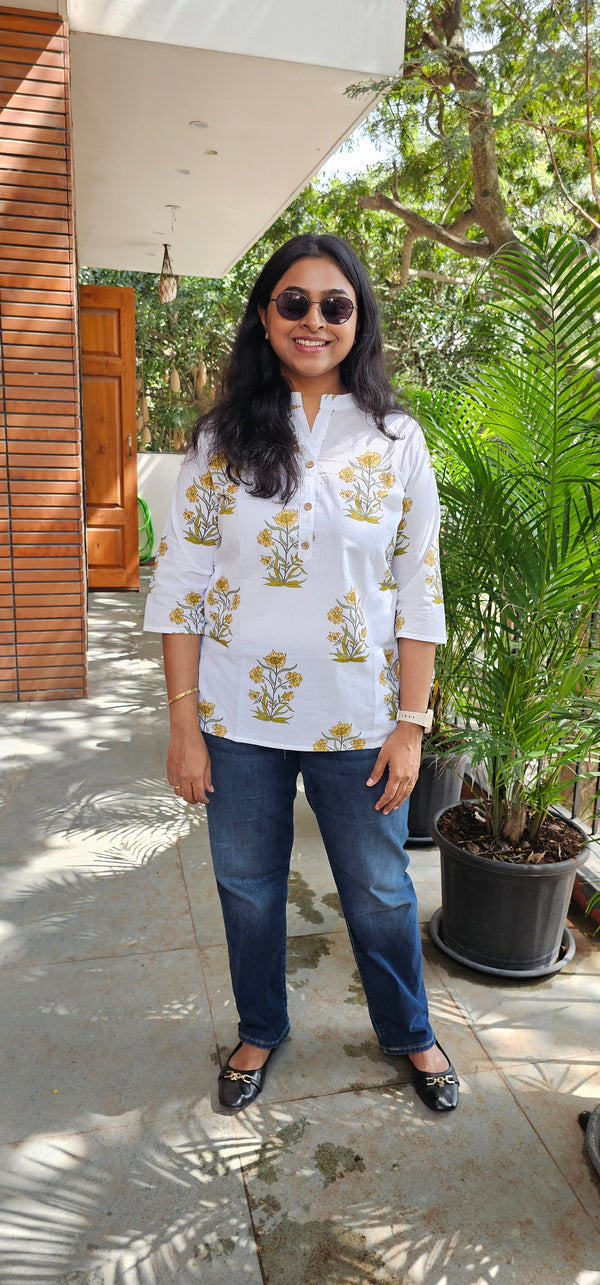 WHITE - PURE COTTON SHORT KURTA
