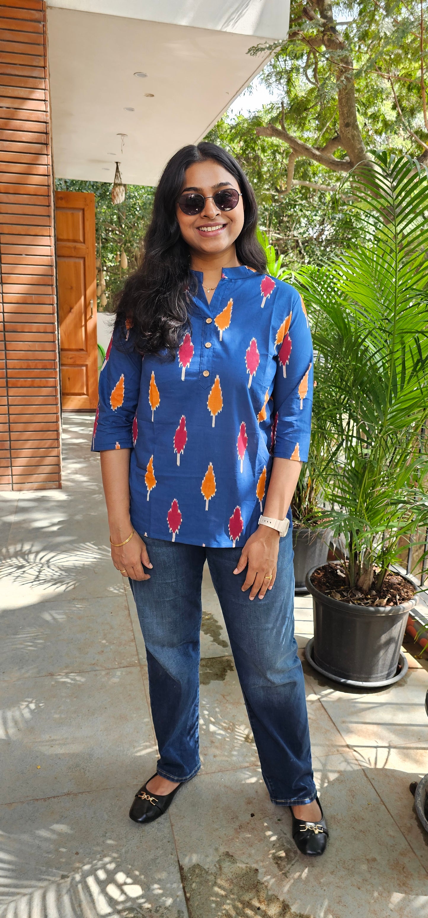 BLUE - PURE COTTON SHORT KURTA