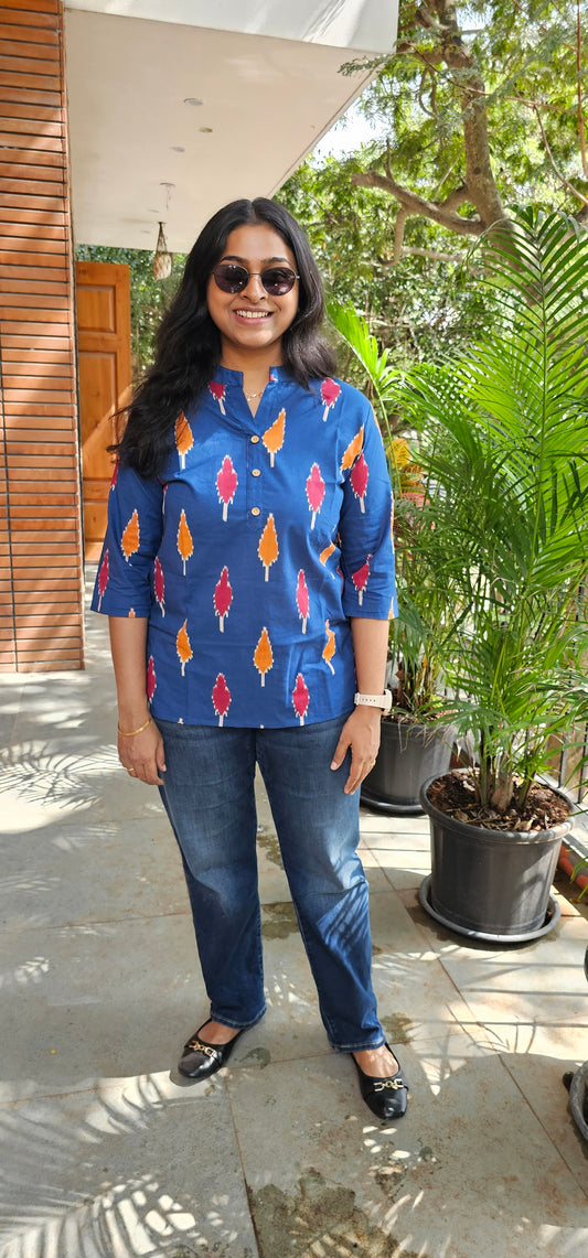 BLUE - PURE COTTON SHORT KURTA