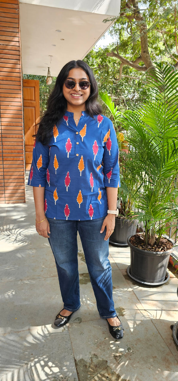 BLUE - PURE COTTON SHORT KURTA