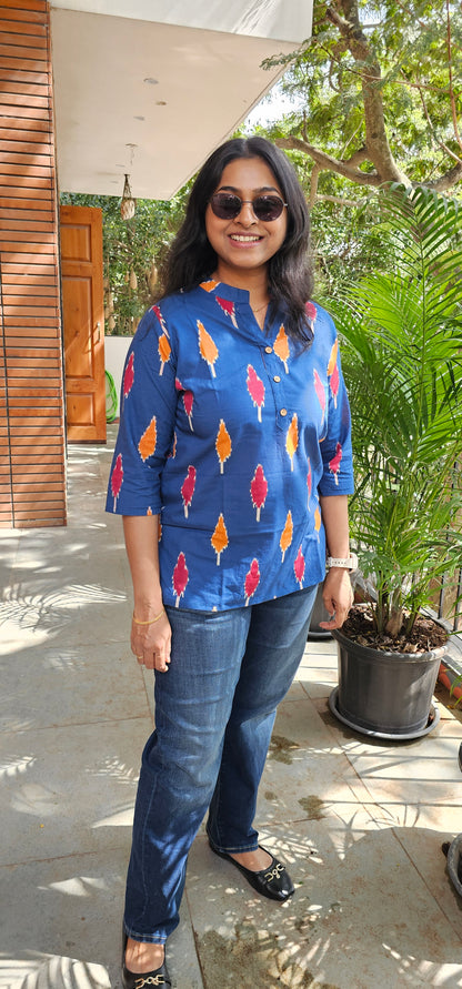 BLUE - PURE COTTON SHORT KURTA