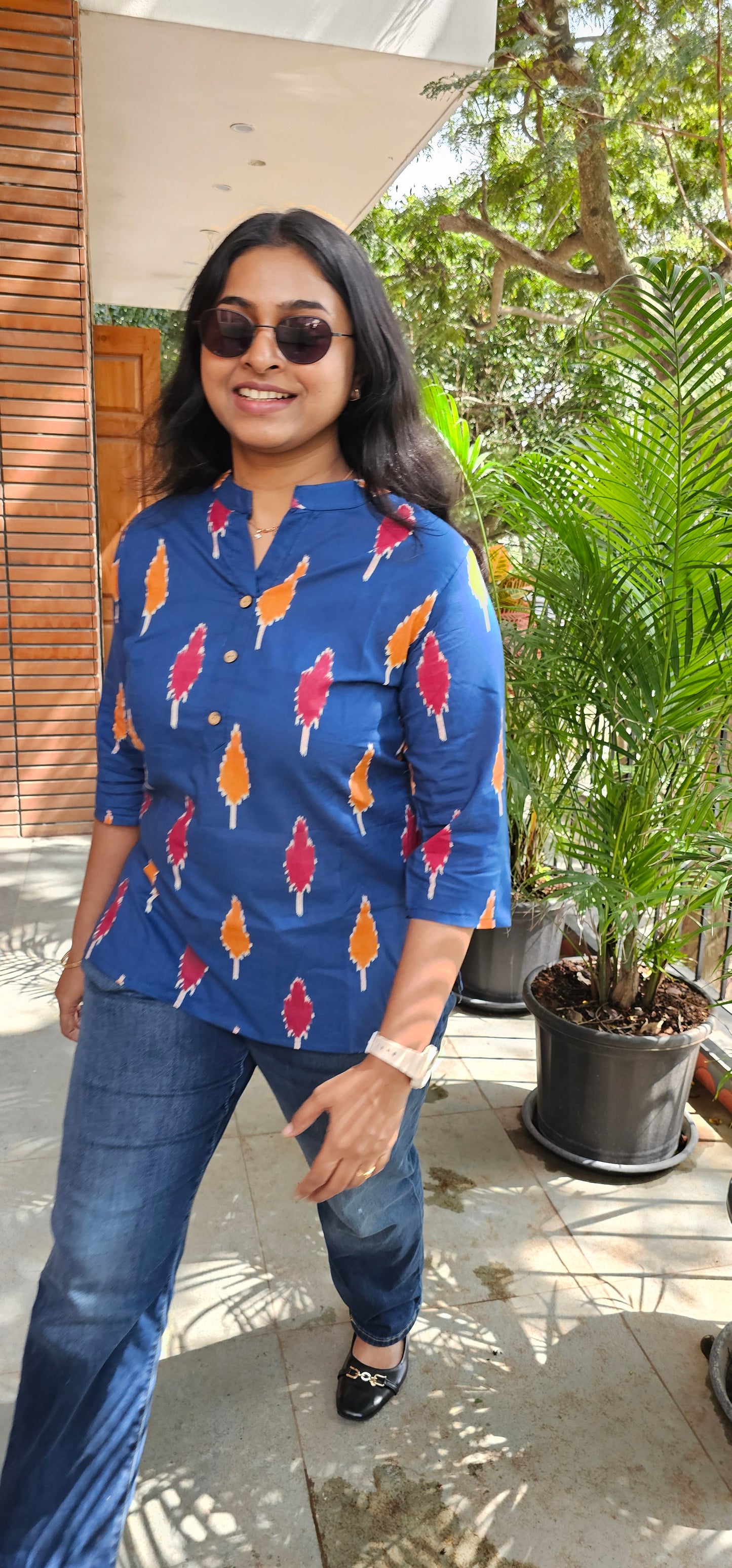 BLUE - PURE COTTON SHORT KURTA