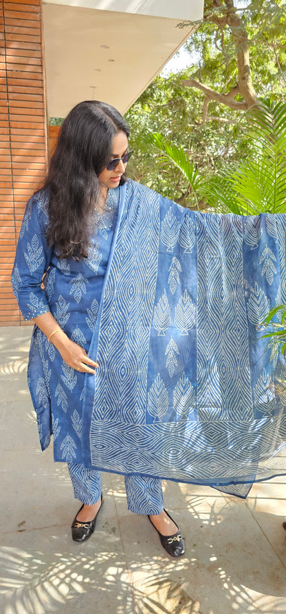 BLUE - PURE COTTON KURTA SET