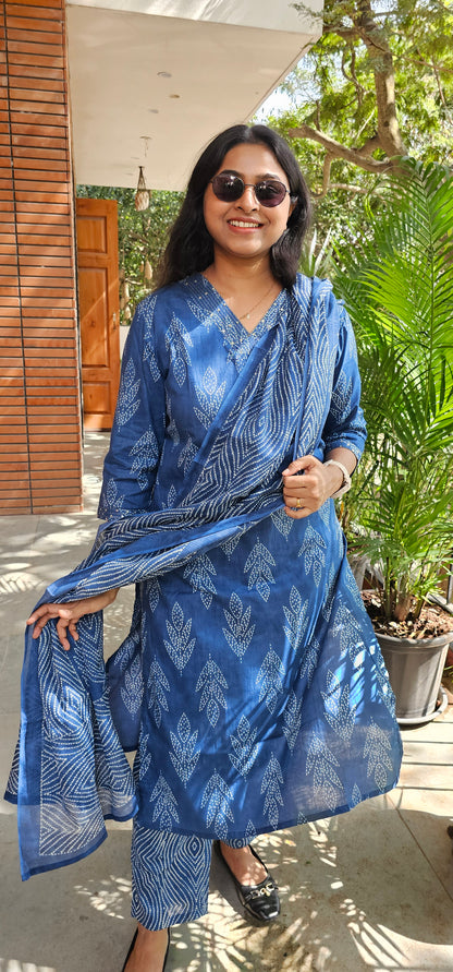 BLUE - PURE COTTON KURTA SET
