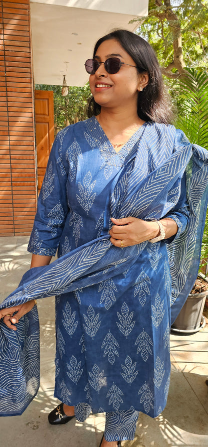 BLUE - PURE COTTON KURTA SET
