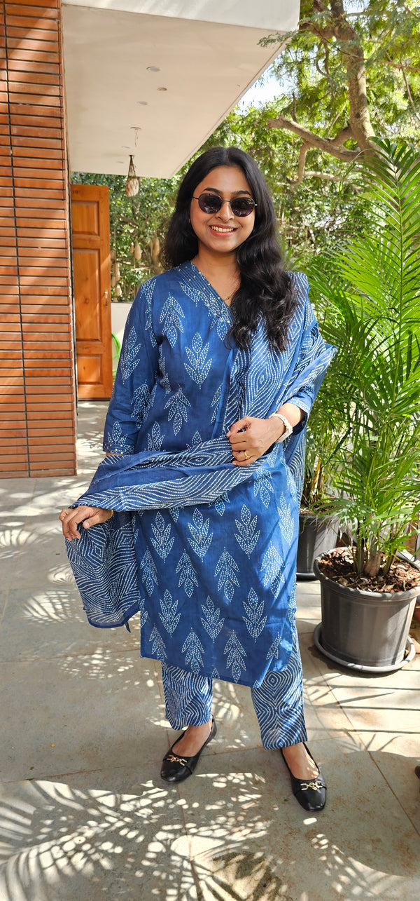 BLUE - PURE COTTON KURTA SET