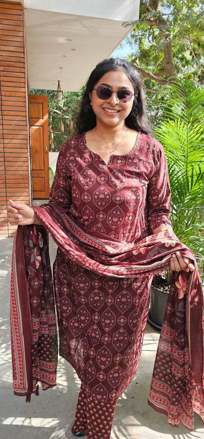 BROWN - PURE COTTON KURTA SET