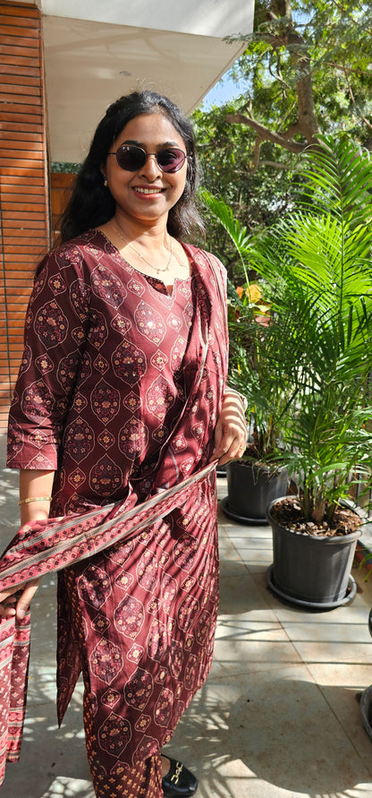 BROWN - PURE COTTON KURTA SET