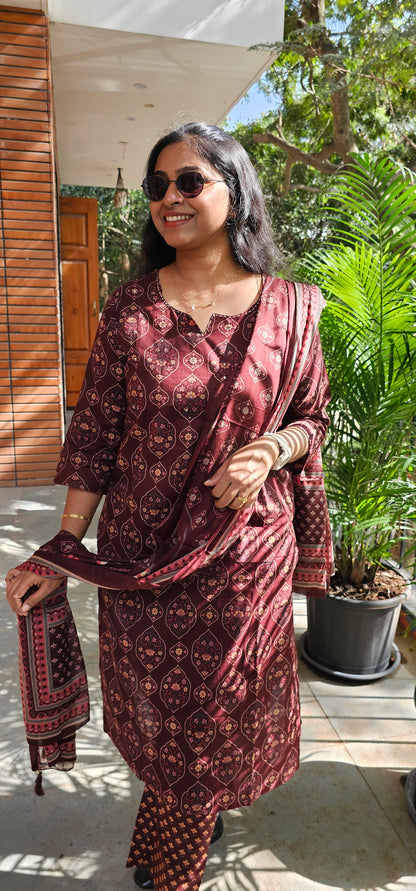 BROWN - PURE COTTON KURTA SET