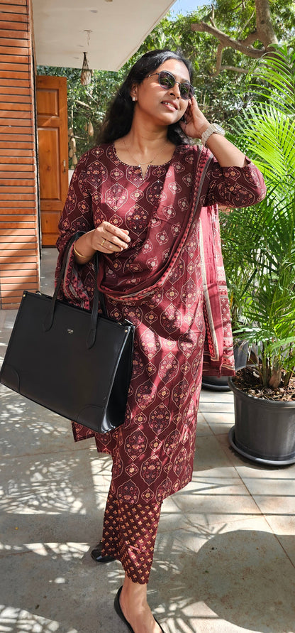 BROWN - PURE COTTON KURTA SET