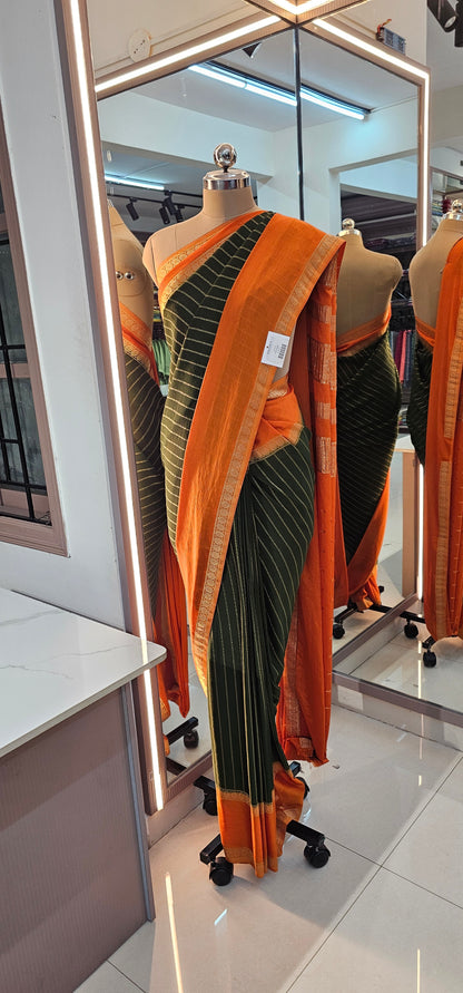 GREEN WITH ORANGE CRUSH GEORGETTE
