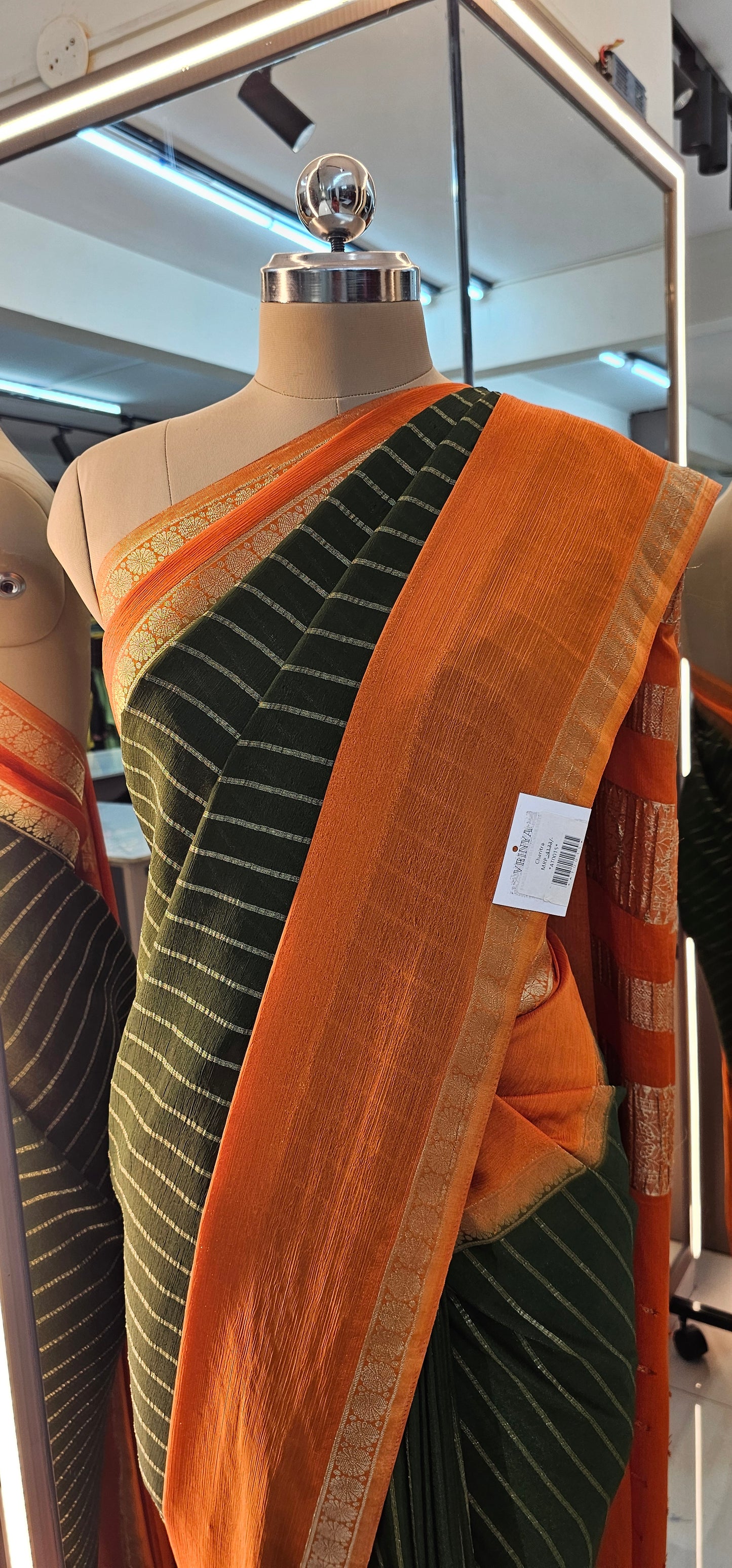 GREEN WITH ORANGE CRUSH GEORGETTE